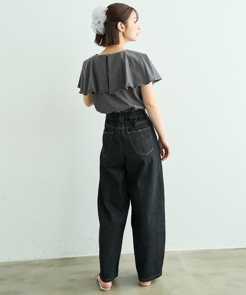 mil（ミル）の「【汗染み防止加工】 ラッフルカラー Tシャツ【587216】（Tシャツ/カットソー・レディース・グレイッシュベージュ/チャコールグレー/ブラック・S/XS）」の17枚目の写真
