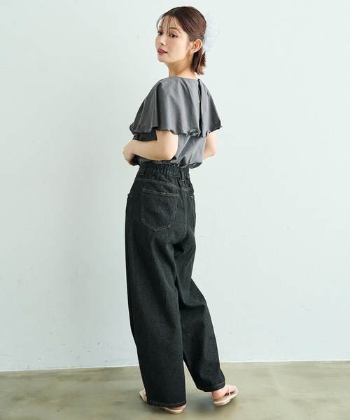mil（ミル）の「【汗染み防止加工】 ラッフルカラー Tシャツ【587216】（Tシャツ/カットソー・レディース・グレイッシュベージュ/チャコールグレー/ブラック・S/XS）」の15枚目の写真