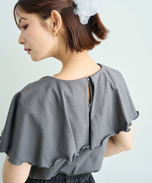 mil（ミル）の「【汗染み防止加工】 ラッフルカラー Tシャツ【587216】（Tシャツ/カットソー・レディース・グレイッシュベージュ/チャコールグレー/ブラック・S/XS）」の20枚目の写真