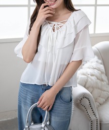 シアーレースアップブラウス CLEIO（クレイオ）の「【CLEIO】レースアップシアーブラウス（シャツ
