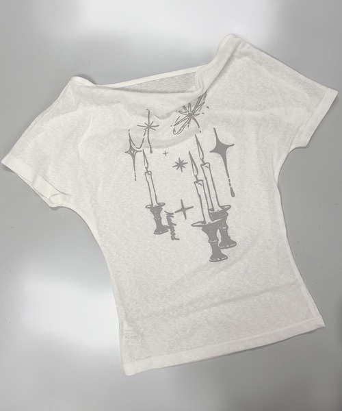 core core(コアコア)の「モチーフプリント2WAYシアーTシャツ(Tシャツ/カットソー・レディース・ホワイト・M/L)」の8枚目の写真