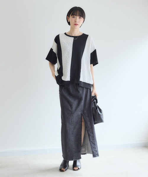 Paradise Picnic(パラダイスピクニック)の「ふくれジャガード配色プルオーバー(Tシャツ/カットソー・レディース・ホワイト/チャコールグレー/ブラック・FREE)」の9枚目の写真