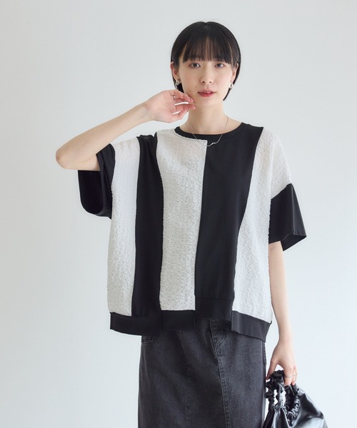 Paradise Picnic(パラダイスピクニック)の「ふくれジャガード配色プルオーバー(Tシャツ/カットソー・レディース・ホワイト/チャコールグレー/ブラック・FREE)」の15枚目の写真