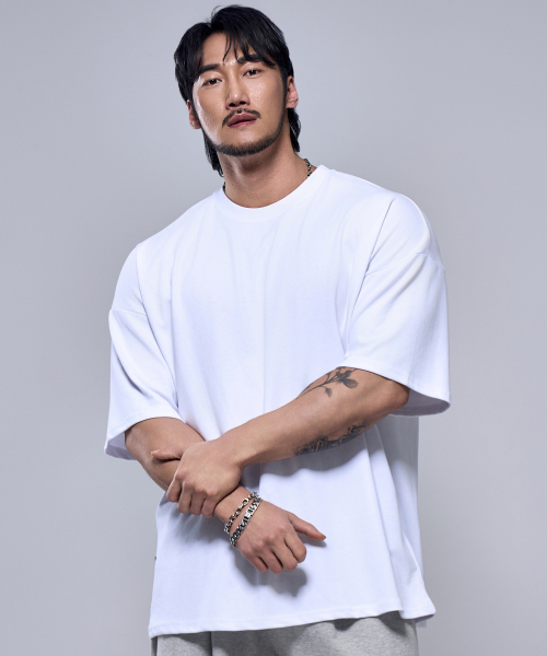 PHYSICAL GARMENTS（フィジカルガーメンツ）の「P2418 コットンメッシュジャイアントフィット半袖 [5 COLOR]（Tシャツ/カットソー・メンズ・ホワイト/ブラック/ネイビー/グレー/カーキ・LARGE/MEDIUM/X-LARGE/XX-LARGE）」の7枚目の写真