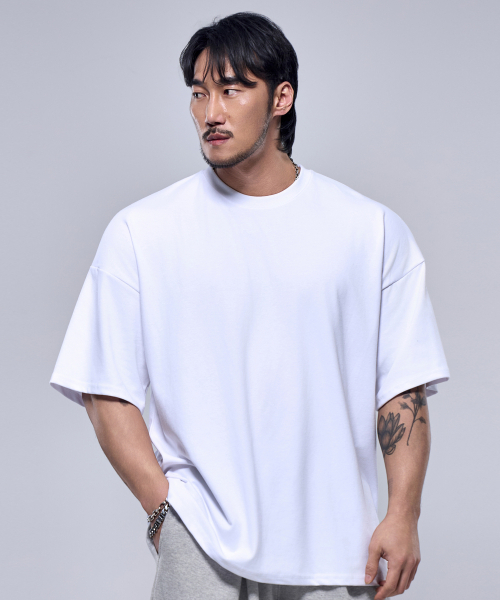 PHYSICAL GARMENTS（フィジカルガーメンツ）の「P2418 コットンメッシュジャイアントフィット半袖 [5 COLOR]（Tシャツ/カットソー・メンズ・ホワイト/ブラック/ネイビー/グレー/カーキ・LARGE/MEDIUM/X-LARGE/XX-LARGE）」の8枚目の写真