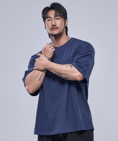 PHYSICAL GARMENTS（フィジカルガーメンツ）の「P2418 コットンメッシュジャイアントフィット半袖 [5 COLOR]（Tシャツ/カットソー・メンズ・ホワイト/ブラック/ネイビー/グレー/カーキ・LARGE/MEDIUM/X-LARGE/XX-LARGE）」の9枚目の写真