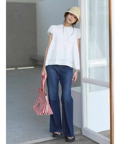 Mila Owen(ミラオーウェン)の「ストライプ ラージキャンバストートバッグ(トートバッグ・レディース・レッド/ブラック・F)」の8枚目の写真