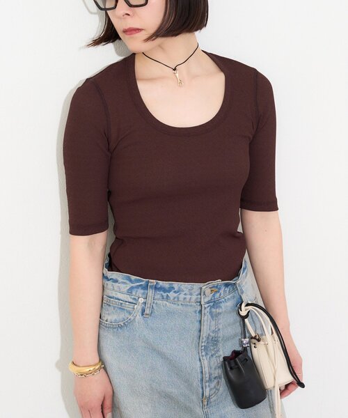 Whim Gazette(ウィムガゼット)の「【myporter】ラウンドネックドライフィットカットソー(Tシャツ/カットソー・レディース・ホワイト/ブラウン/ブラック・38)」の3枚目の写真