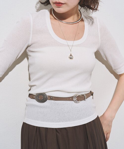 Whim Gazette(ウィムガゼット)の「【myporter】ラウンドネックドライフィットカットソー(Tシャツ/カットソー・レディース・ホワイト/ブラウン/ブラック・38)」の12枚目の写真