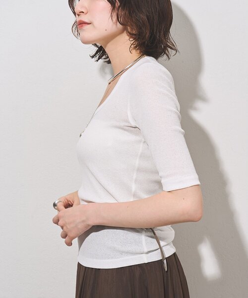 Whim Gazette(ウィムガゼット)の「【myporter】ラウンドネックドライフィットカットソー(Tシャツ/カットソー・レディース・ホワイト/ブラウン/ブラック・38)」の7枚目の写真