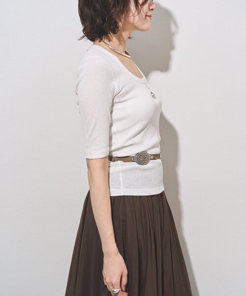Whim Gazette(ウィムガゼット)の「【myporter】ラウンドネックドライフィットカットソー(Tシャツ/カットソー・レディース・ホワイト/ブラウン/ブラック・38)」の11枚目の写真