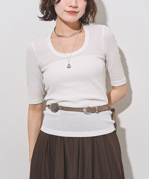 Whim Gazette(ウィムガゼット)の「【myporter】ラウンドネックドライフィットカットソー(Tシャツ/カットソー・レディース・ホワイト/ブラウン/ブラック・38)」の2枚目の写真