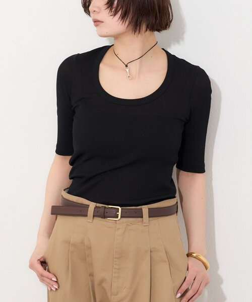 Whim Gazette(ウィムガゼット)の「【myporter】ラウンドネックドライフィットカットソー(Tシャツ/カットソー・レディース・ホワイト/ブラウン/ブラック・38)」の1枚目の写真