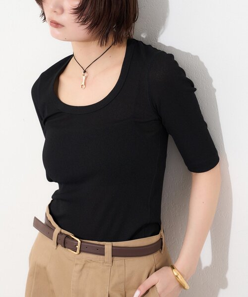 Whim Gazette(ウィムガゼット)の「【myporter】ラウンドネックドライフィットカットソー(Tシャツ/カットソー・レディース・ホワイト/ブラウン/ブラック・38)」の15枚目の写真