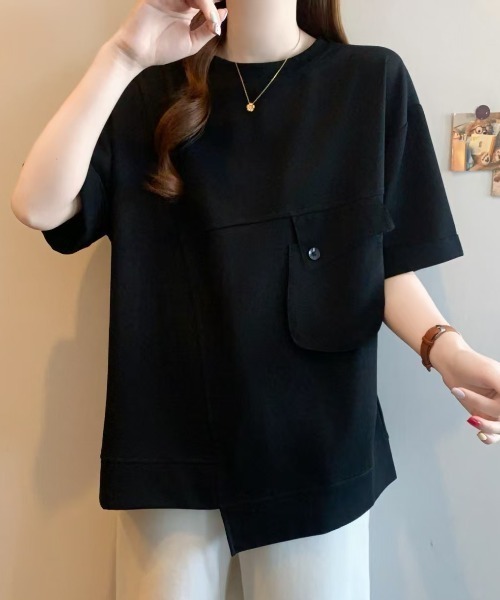 Diosfront（ディオスフロント）の「ポケットデザインアシメプルオーバー（Tシャツ/カットソー・レディース・ホワイト/ブラック・FREE）」の8枚目の写真