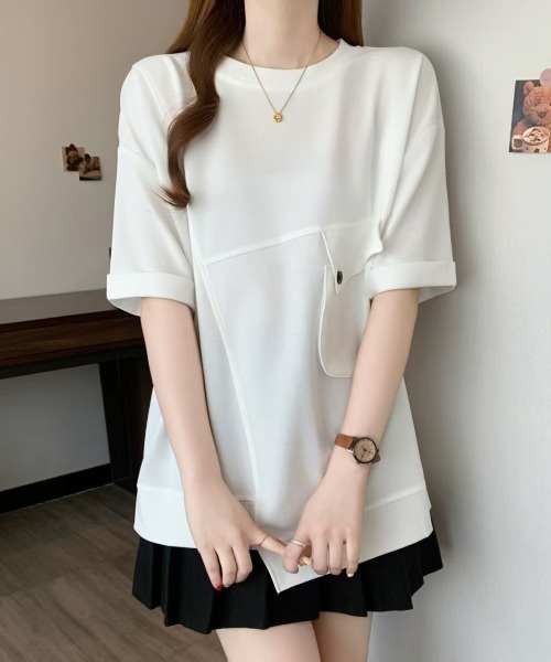 Diosfront（ディオスフロント）の「ポケットデザインアシメプルオーバー（Tシャツ/カットソー・レディース・ホワイト/ブラック・FREE）」の9枚目の写真