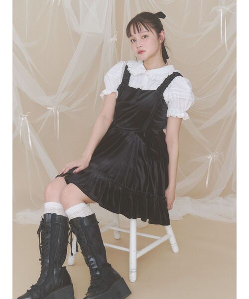 merry jenny(メリージェニー)の「サイドリボンベロアミニキャミワンピース(ワンピース・レディース・ブラック/アイボリー・FREE)」の11枚目の写真
