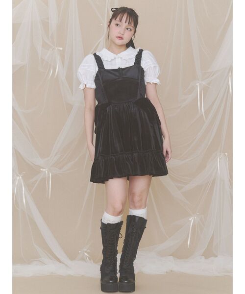 merry jenny(メリージェニー)の「サイドリボンベロアミニキャミワンピース(ワンピース・レディース・ブラック/アイボリー・FREE)」の15枚目の写真