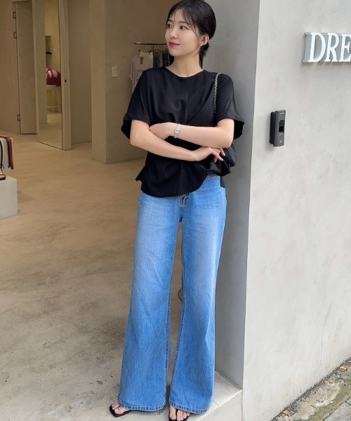 Aelina(エリナ)の「クルーネッククロスTシャツ(Tシャツ/カットソー・レディース・ブラック/ホワイト・FREE)」の14枚目の写真