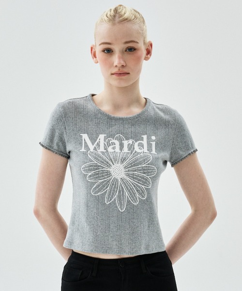 Mardi Mercredi(マルディメクルディ)の「SLIM FIT TOP EYELET FLOWERMARDI / スリム フィット トップ アイレット フラワーマルディ(Tシャツ/カットソー・レディース・ブラック/グレー×ホワイト/アイボリー/アイボリー系1・FREE)」の3枚目の写真