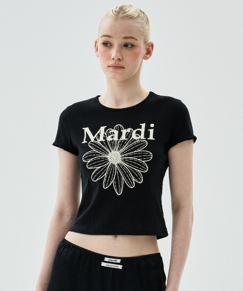 Mardi Mercredi(マルディメクルディ)の「SLIM FIT TOP EYELET FLOWERMARDI / スリム フィット トップ アイレット フラワーマルディ(Tシャツ/カットソー・レディース・ブラック/グレー×ホワイト/アイボリー/アイボリー系1・FREE)」の2枚目の写真
