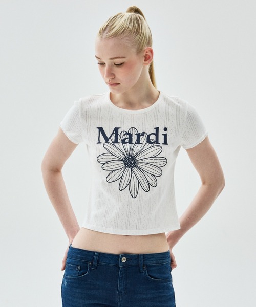 Mardi Mercredi(マルディメクルディ)の「SLIM FIT TOP EYELET FLOWERMARDI / スリム フィット トップ アイレット フラワーマルディ(Tシャツ/カットソー・レディース・ブラック/グレー×ホワイト/アイボリー/アイボリー系1・FREE)」の16枚目の写真