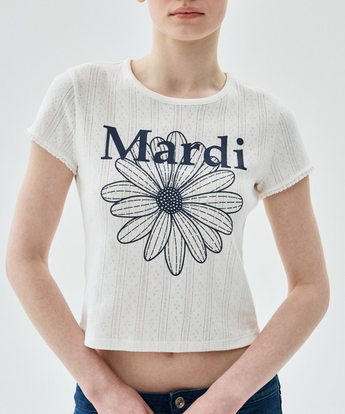 Mardi Mercredi(マルディメクルディ)の「SLIM FIT TOP EYELET FLOWERMARDI / スリム フィット トップ アイレット フラワーマルディ(Tシャツ/カットソー・レディース・ブラック/グレー×ホワイト/アイボリー/アイボリー系1・FREE)」の17枚目の写真