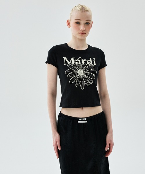 Mardi Mercredi(マルディメクルディ)の「SLIM FIT TOP EYELET FLOWERMARDI / スリム フィット トップ アイレット フラワーマルディ(Tシャツ/カットソー・レディース・ブラック/グレー×ホワイト/アイボリー/アイボリー系1・FREE)」の5枚目の写真