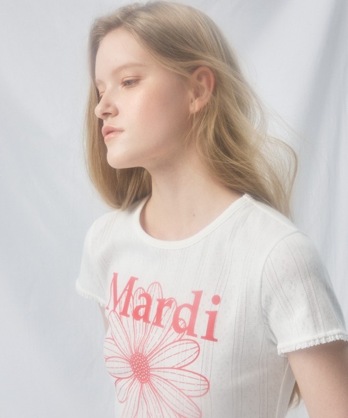 Mardi Mercredi(マルディメクルディ)の「SLIM FIT TOP EYELET FLOWERMARDI / スリム フィット トップ アイレット フラワーマルディ(Tシャツ/カットソー・レディース・ブラック/グレー×ホワイト/アイボリー/アイボリー系1・FREE)」の15枚目の写真