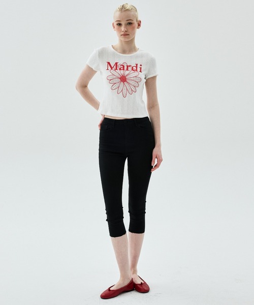 Mardi Mercredi(マルディメクルディ)の「SLIM FIT TOP EYELET FLOWERMARDI / スリム フィット トップ アイレット フラワーマルディ(Tシャツ/カットソー・レディース・ブラック/グレー×ホワイト/アイボリー/アイボリー系1・FREE)」の14枚目の写真
