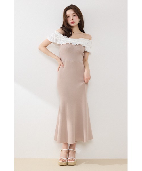 rienda（リエンダ）の「フリルドッキングニットワンピース　夏服（ワンピース・レディース・ブルー/ブラック/ピンク・FREE）」の3枚目の写真