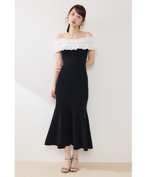 rienda（リエンダ）の「フリルドッキングニットワンピース　夏服（ワンピース・レディース・ブルー/ブラック/ピンク・FREE）」の2枚目の写真