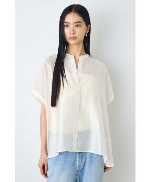 AZUL by moussy(アズールバイマウジー)の「【着丈バリエ】ハーフスリーブドルマンシャツ(シャツ/ブラウス・レディース・オフホワイト/ライトブラック/ライトブルー・SMALL/MEDIUM)」の4枚目の写真