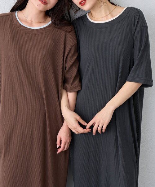 CIAOPANIC TYPY(チャオパニックティピー)の「お悩み解決!!配色フェイクレイヤードリブカットワンピース(ワンピース・レディース・ブラウン/チャコールグレー・MEDIUM/SMALL)」の13枚目の写真