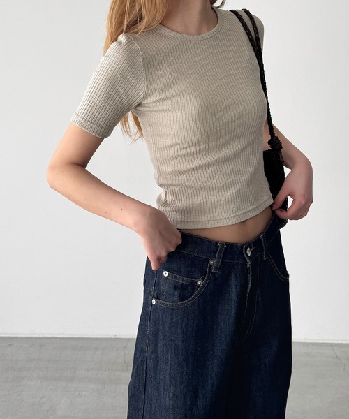 CANAL JEAN(キャナルジーン)の「HARING サイドボタンリブTシャツ(Tシャツ/カットソー・レディース・ベージュ/ネイビー・ONE SIZE)」の12枚目の写真