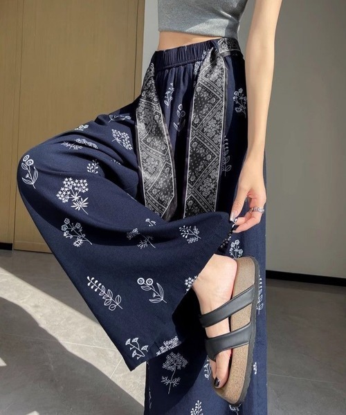 Miniministore(ミニミニストア)の「スカーフ付きハイウエストワイドパンツ春夏(スラックス・レディース・オレンジ/ネイビー/ホワイト・FREE)」の5枚目の写真