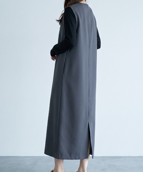 umune(ウムネ)の「ジャンパーSK 深Vネック Iラインシルエット らっとした肌あたり 秋冬(ジャンパースカート・レディース・アイボリー/ブラック/チャコールグレー・FREE)」の13枚目の写真