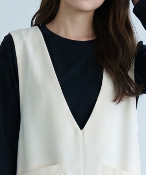 umune(ウムネ)の「ジャンパーSK 深Vネック Iラインシルエット らっとした肌あたり 秋冬(ジャンパースカート・レディース・アイボリー/ブラック/チャコールグレー・FREE)」の22枚目の写真