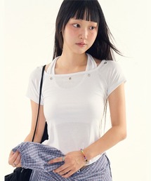 アイレットホルター半袖クロップドTシャツ