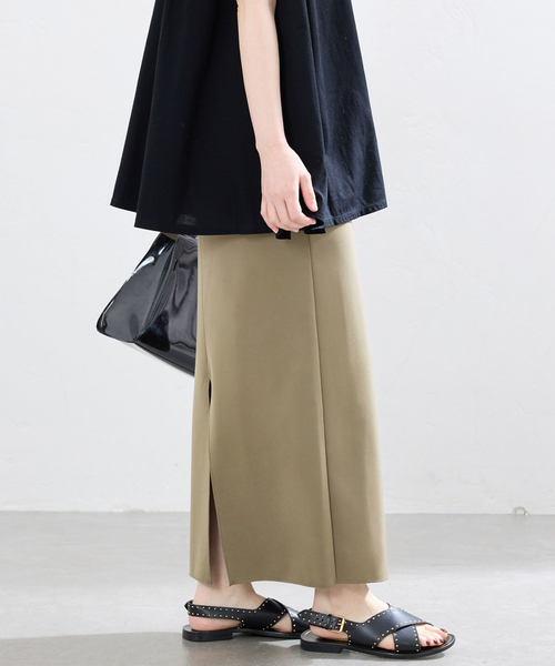 IENA(イエナ)の「《接触冷感/UVカット》ストレッチジャージーIラインスカート(スカート・レディース・カーキ/ブラック・36/38)」の2枚目の写真