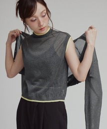 バイカラーシャイニーニットノースリーブ / Two-Tone Shiny Knit Sleeveless Top