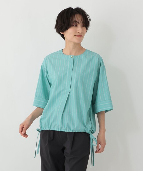 Afternoon Tea(アフタヌーンティー)の「【接触冷感 UVカット 吸水速乾 抗菌防臭】バンセルクール裾リボンブラウス(シャツ/ブラウス・レディース・グリーン・MEDIUM)」の1枚目の写真
