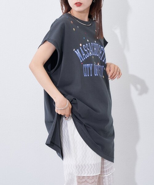 etsinta(エシンタ)の「【etsinta】ビジュー付カレッジノースリ(タンクトップ・レディース・チャコールグレー/ブルー/ライトグレー/ピンク・ONE SIZE)」の17枚目の写真
