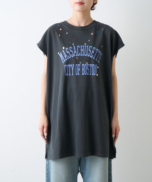 etsinta(エシンタ)の「【etsinta】ビジュー付カレッジノースリ(タンクトップ・レディース・チャコールグレー/ブルー/ライトグレー/ピンク・ONE SIZE)」の7枚目の写真