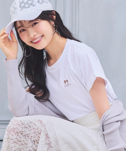 WILLSELECTION(ウィルセレクション)の「ロゴ刺繍ターンバックスリーブTシャツ(Tシャツ/カットソー・レディース・ミント/オフホワイト/ピンク・FREE)」の2枚目の写真
