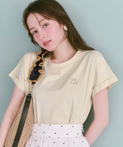 WILLSELECTION(ウィルセレクション)の「ロゴ刺繍ターンバックスリーブTシャツ(Tシャツ/カットソー・レディース・ミント/オフホワイト/ピンク・FREE)」の1枚目の写真