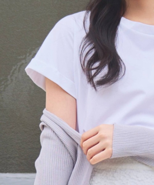 WILLSELECTION(ウィルセレクション)の「ロゴ刺繍ターンバックスリーブTシャツ(Tシャツ/カットソー・レディース・ミント/オフホワイト/ピンク・FREE)」の9枚目の写真
