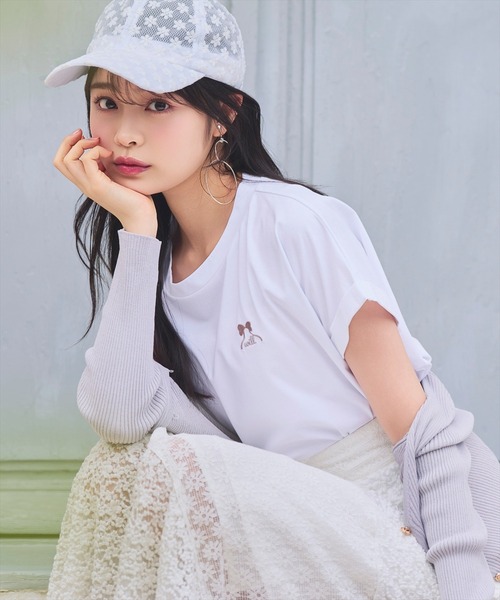 WILLSELECTION(ウィルセレクション)の「ロゴ刺繍ターンバックスリーブTシャツ(Tシャツ/カットソー・レディース・ミント/オフホワイト/ピンク・FREE)」の6枚目の写真