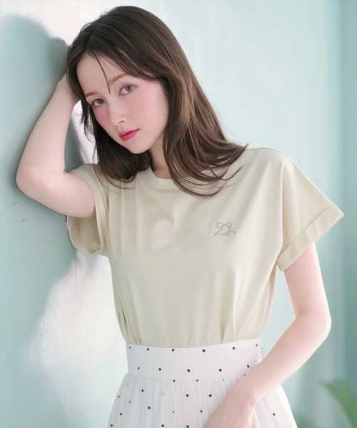 WILLSELECTION(ウィルセレクション)の「ロゴ刺繍ターンバックスリーブTシャツ(Tシャツ/カットソー・レディース・ミント/オフホワイト/ピンク・FREE)」の10枚目の写真