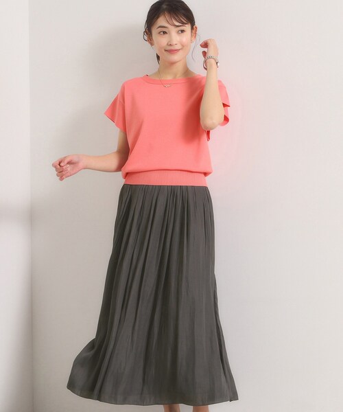 ITS'DEMO(イッツデモ)の「【冷感】ニット×サテンスカートセット(セットアップ・レディース・ネイビー/オフホワイト/ピンク系/ブルー・00)」の4枚目の写真